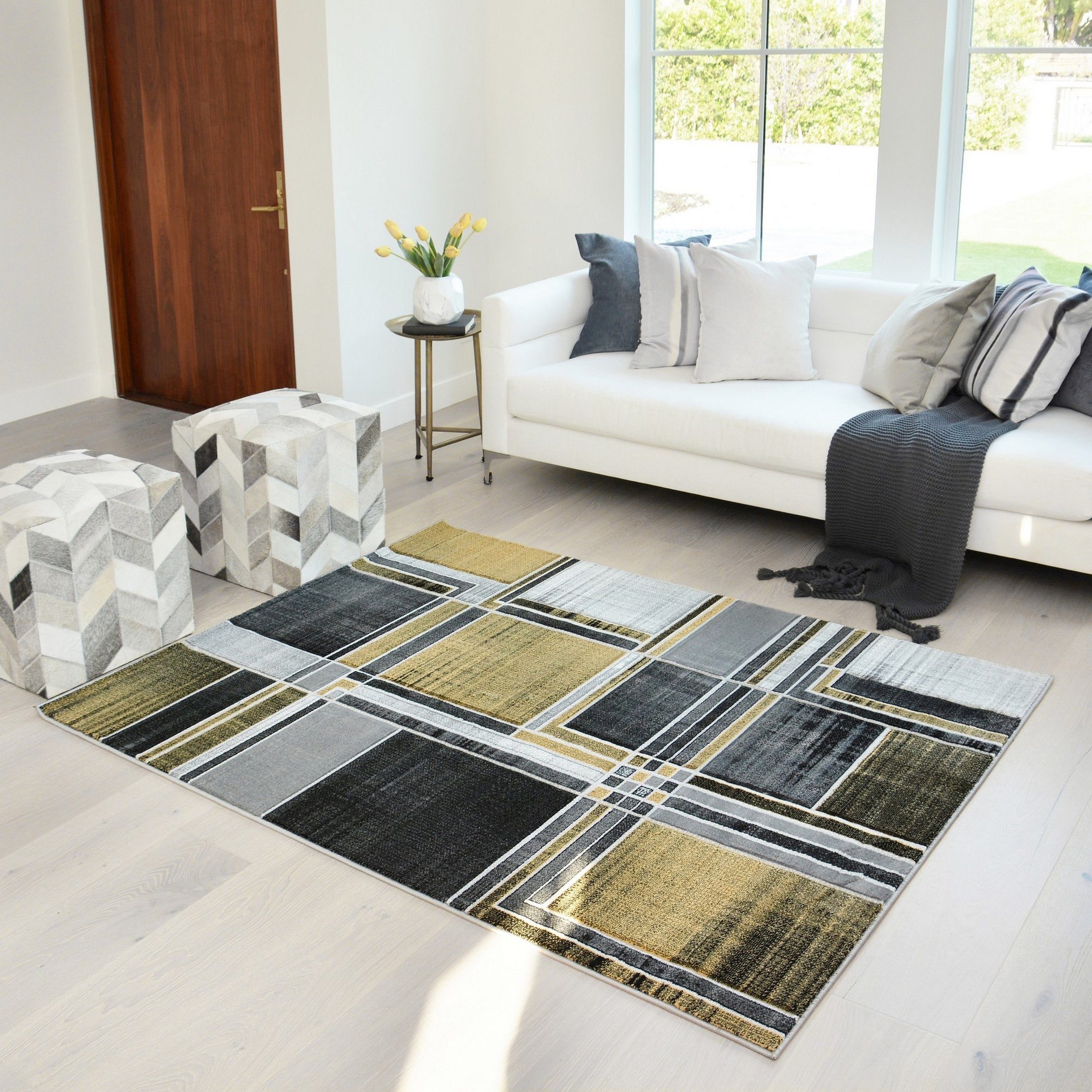 Cubism/Squares Modern Hand Carved Area Rug 15