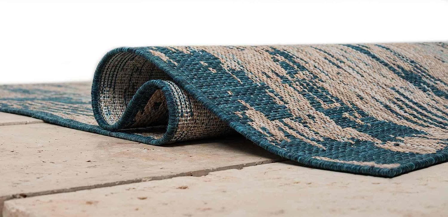 Abstract waterproof outdoor rug with neutral color tones