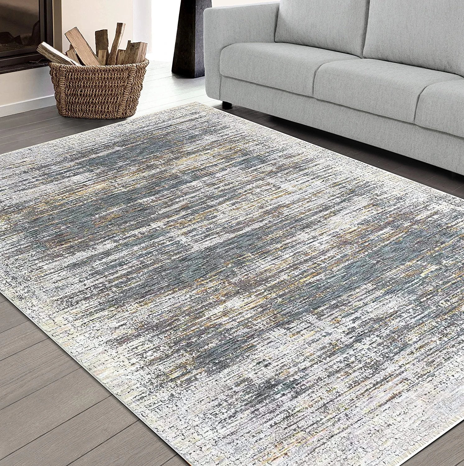 HR Area Rug Abstract , Graphite, Bone #51