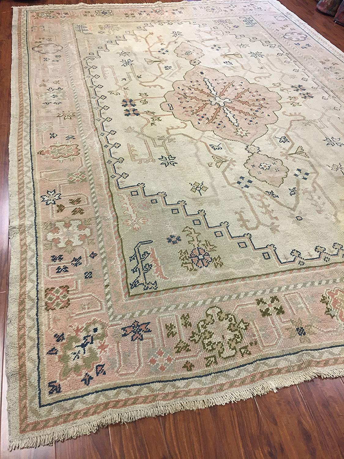 Authentic Handmade fine Turkey Rug-Ushak Antique Allover Pattern-Ivory/Multi-(8.7 by 12.2 Feet)