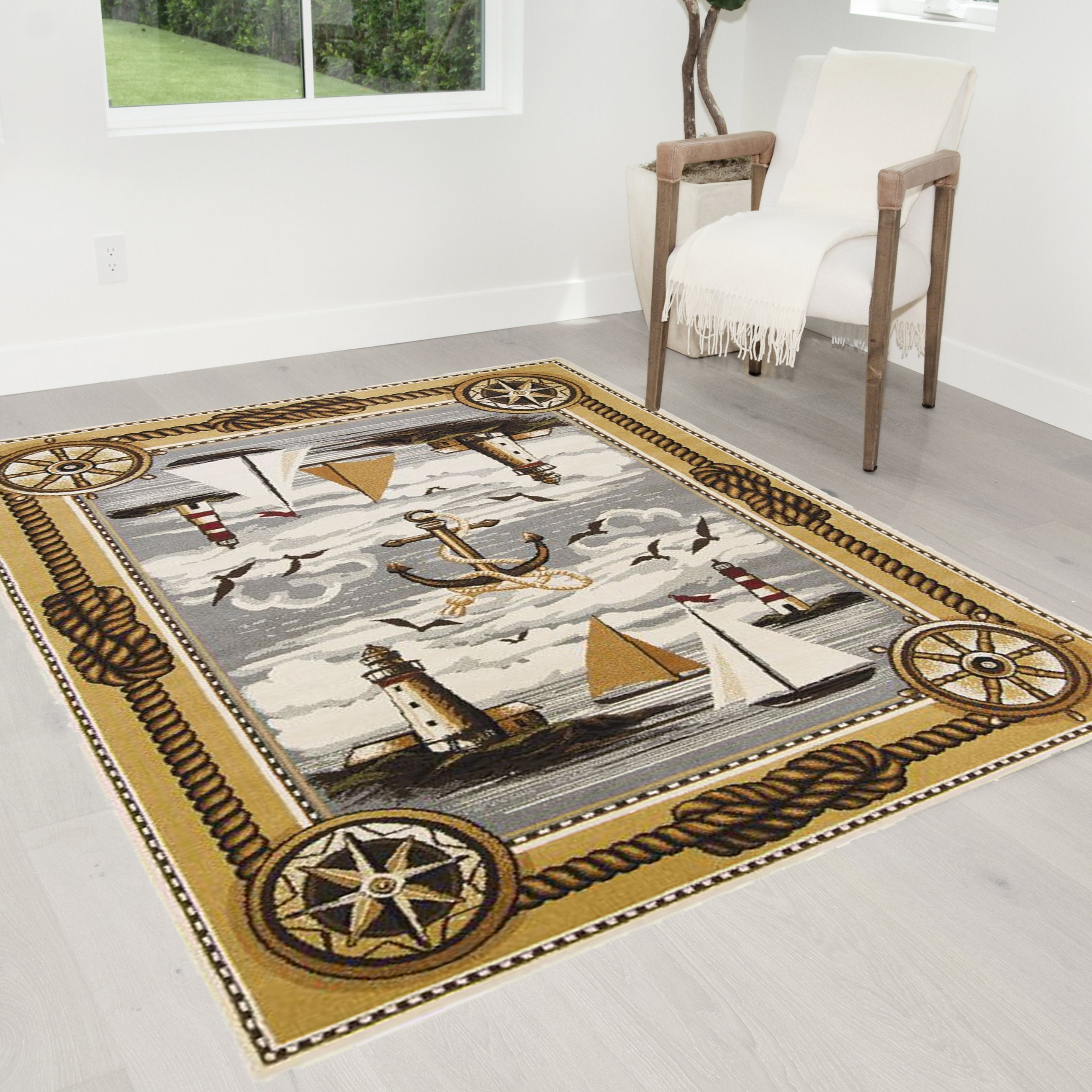 HR Sailing Accent Area Rug Lighthouse/Anker/Sailing Boats