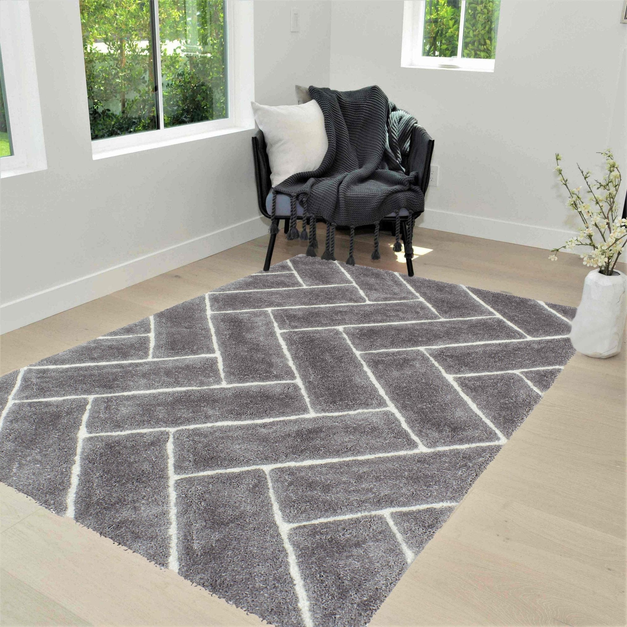 3-D Hand Carved Shaggy Rug - Soft Modern Colors