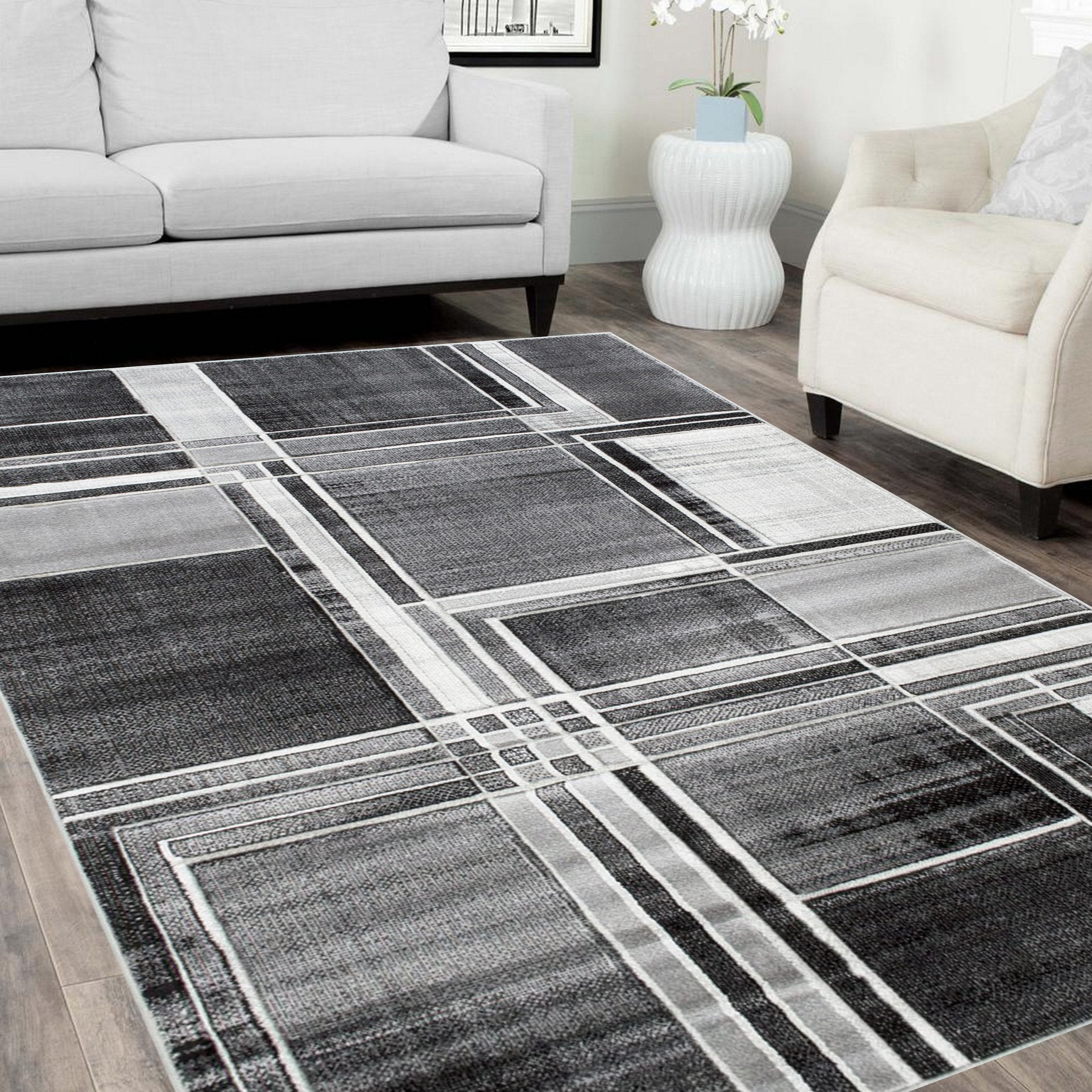 Cubism/Squares Modern Hand Carved Area Rug 15