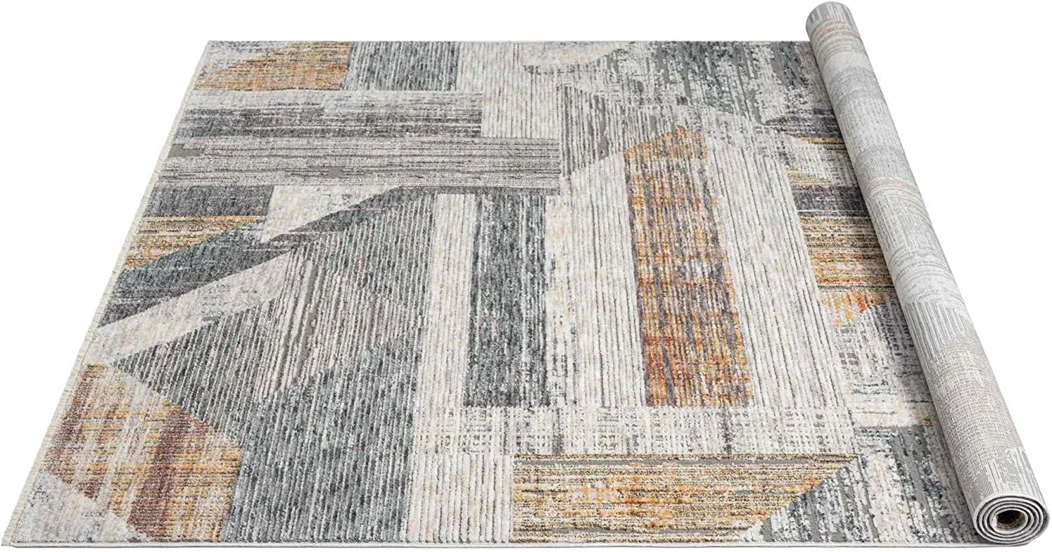 HR Random Scratch line Pattern Rugs, Gold, Yellow, Gray and Multi #46