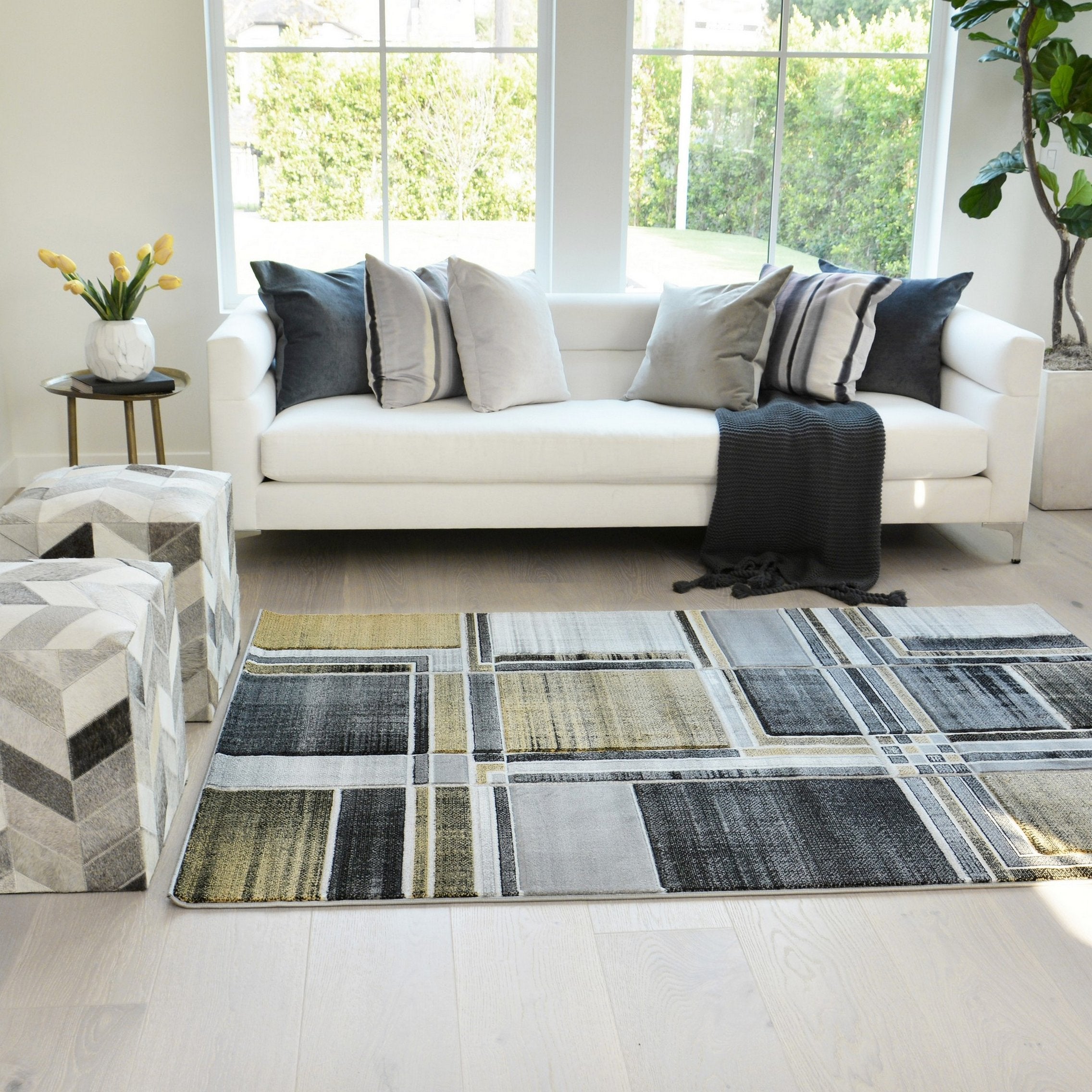 Cubism/Squares Modern Hand Carved Area Rug 15