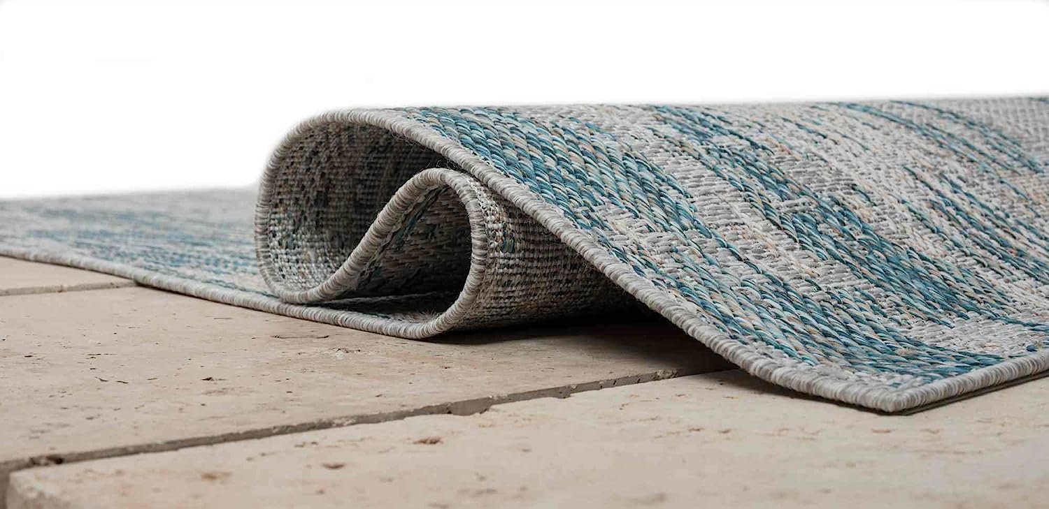 Abstract waterproof outdoor rug with neutral color tones