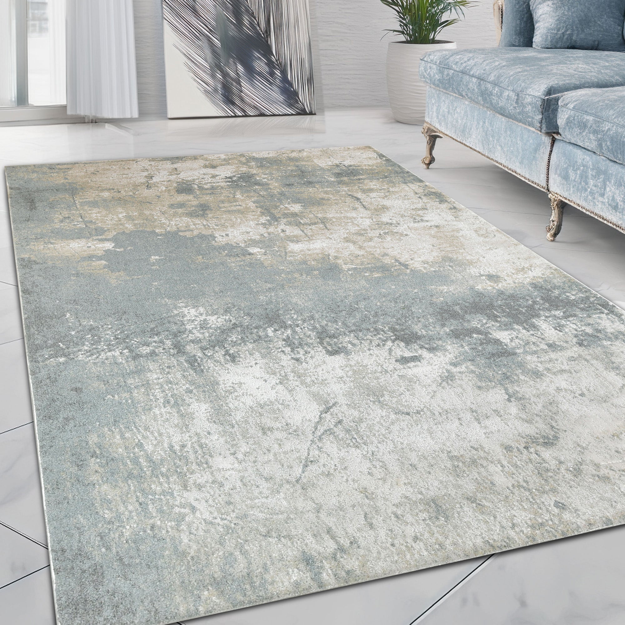 Contemporary rug with steel and beige tones
