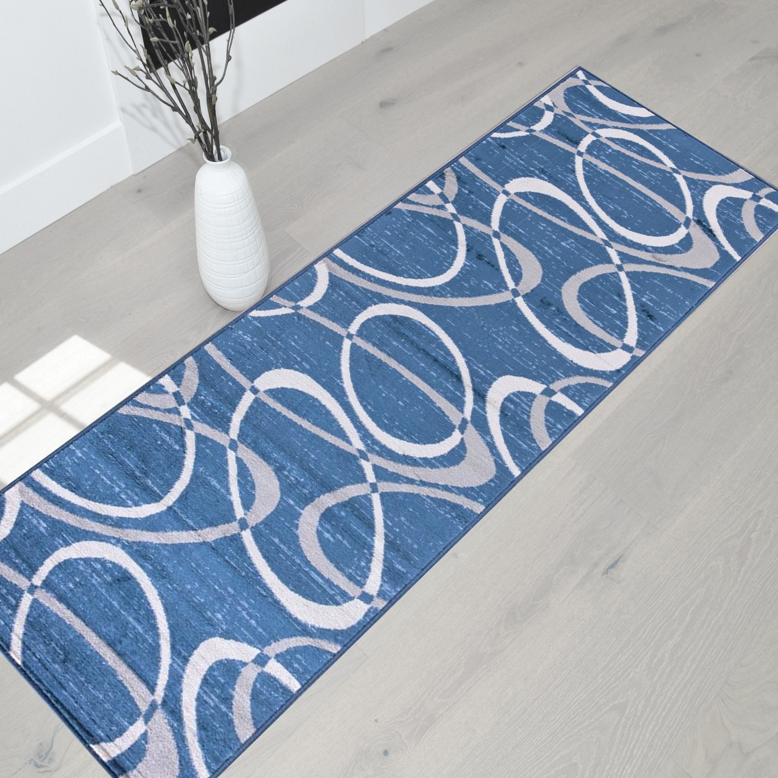 Modern Bohemian Oval Rug - Available in gray, red, beige, and blue.