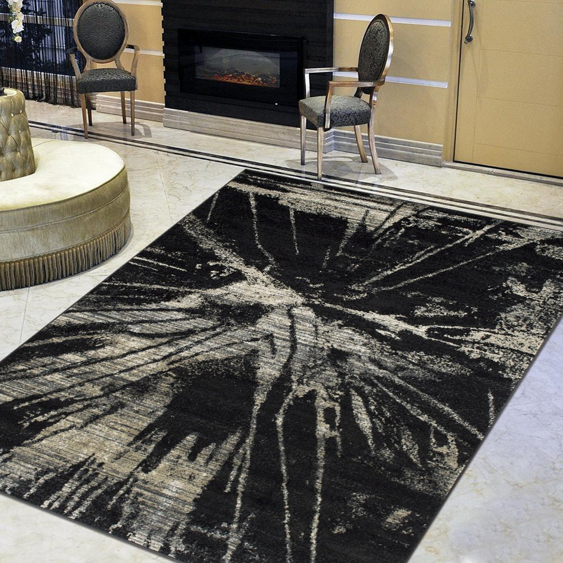 Abstract Splash Pattern Rug - Burgundy, Maroon, and Gold Design