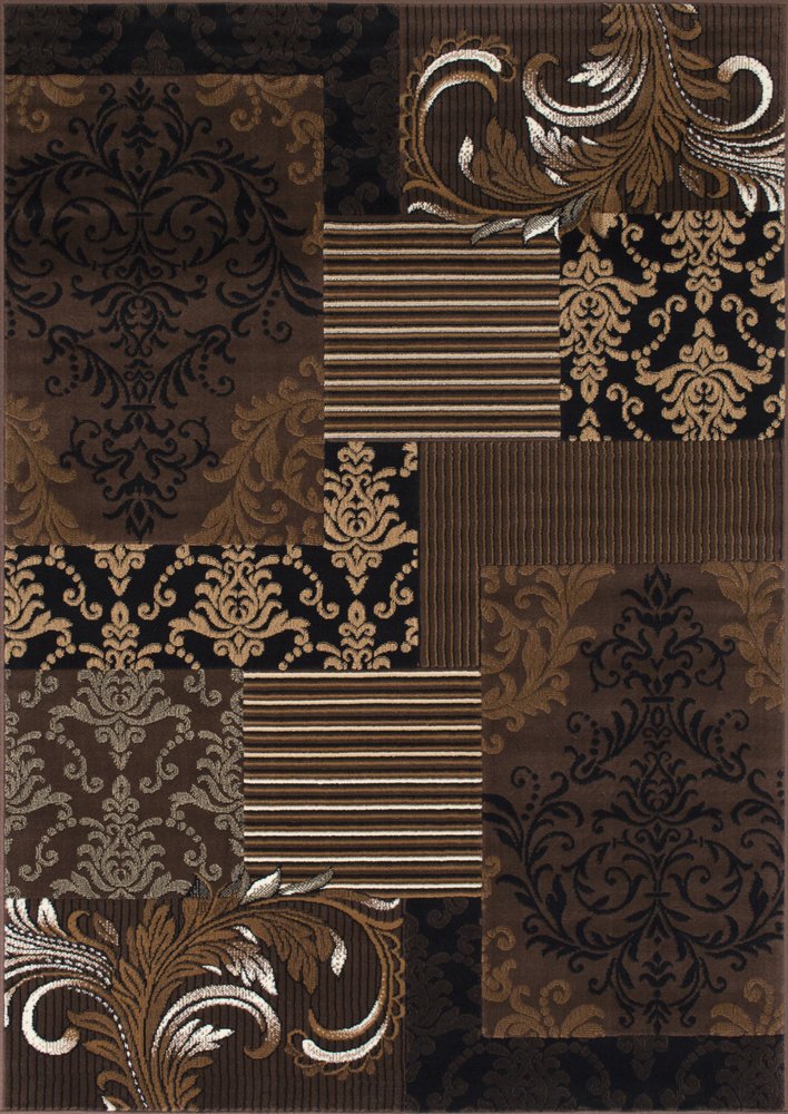 Brown Chocolate Beige Abstract Area Rug Modernpatchwork Pattern Frloral (7'8" X10')